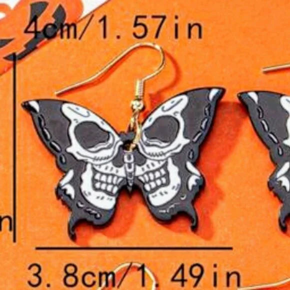 Black & White Skull Butterfly Earrings