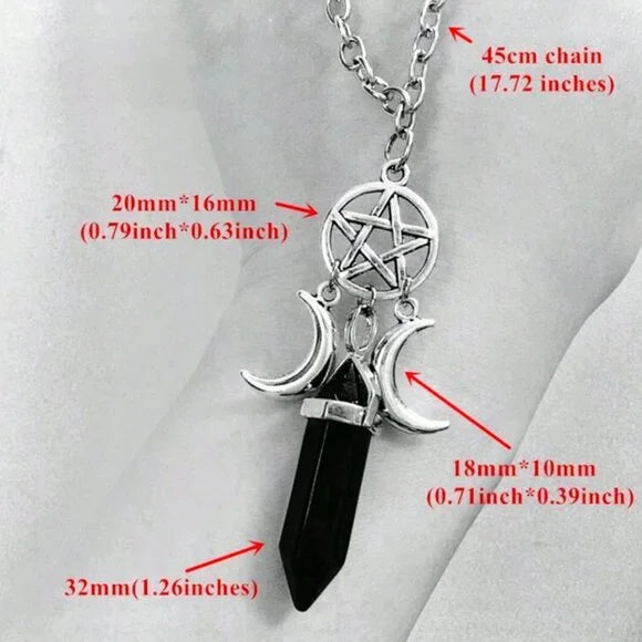 Pentagram Half Moon Obsidian Necklace