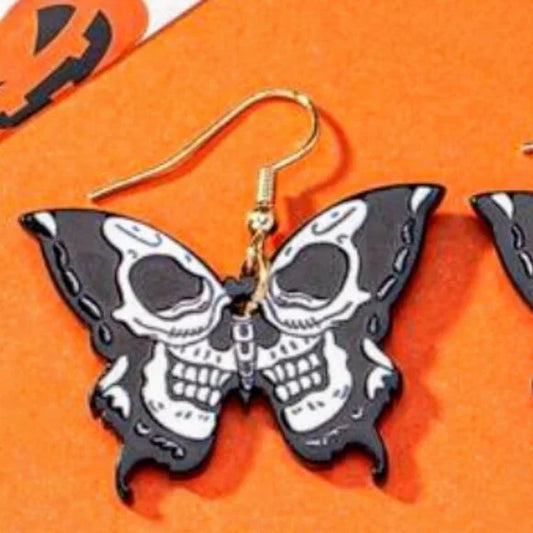 Black & White Skull Butterfly Earrings