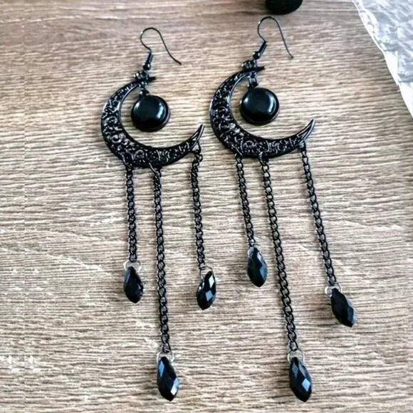 Black Half Moon Earrings