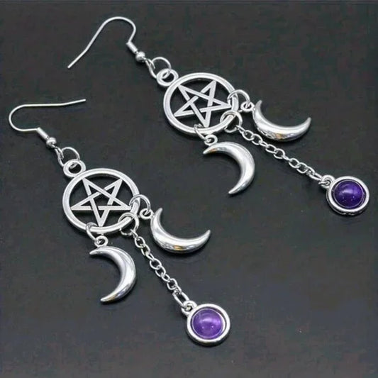 Pentagram and Double Half Moon Earrings