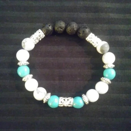 Turquoise & White Howlite Lava Bracelet